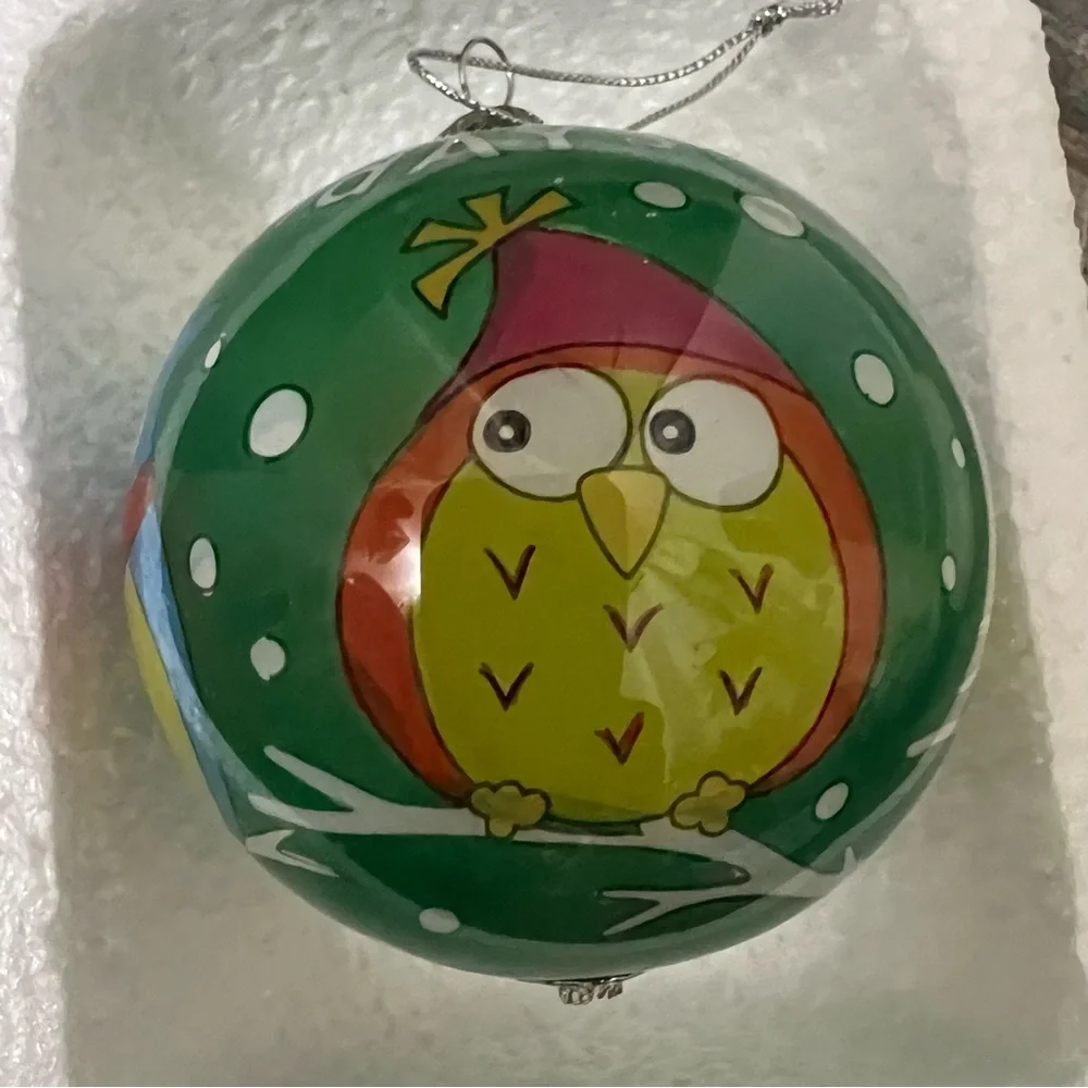 Pier 1 Imports Li Bien Glass HAPPY HOLIDAYS Owl Christmas Tree Ornament 2012